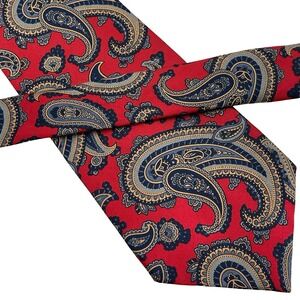Vintage Andhurst Paisley Necktie Bright Red Blue Gold %100 Silk Made in USA 90s